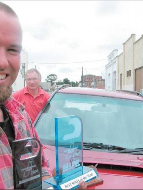 Eastern Southland Car Club president (front) Hamish Johnstone, Gore Rally chairman Roger Laird ...