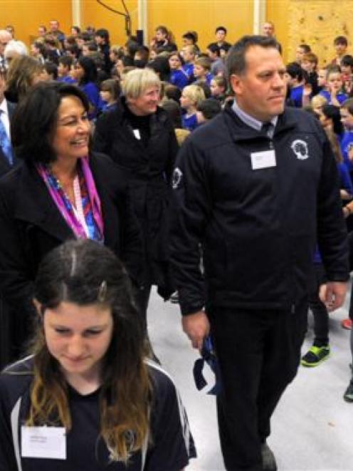 Education Minister Hekia Parata and Carisbrook School principal Ben Sincock at the official...