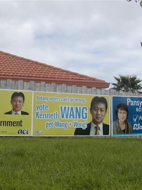 Election campaign signs in the Botany electorate in Auckland. Photo by Dene Mackenzie.