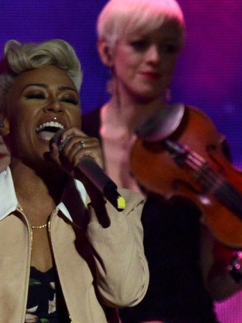 Emeli Sande performs during the BRIT Awards at the O2 Arena in London. REUTERS/Dylan Martinez