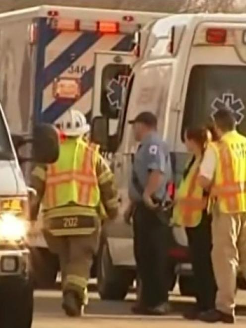 Emergency personnel gather outside Franklin Regional High School after reports of the stabbing,...