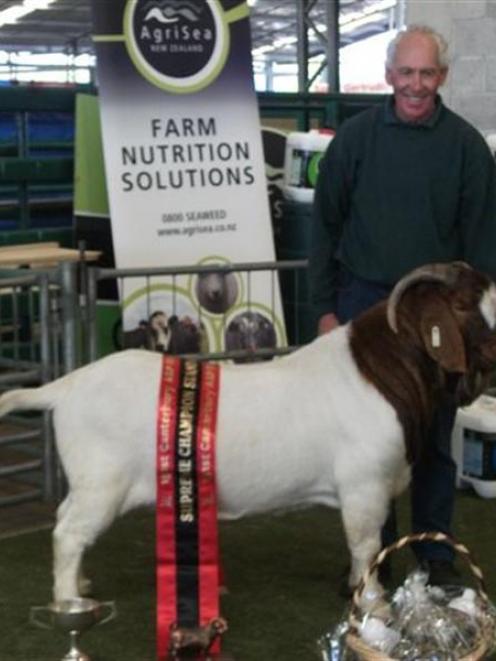 Enfield farmer Owen Booth with his Supreme Champion Boer Goat at the Canterbury A&P Show last...