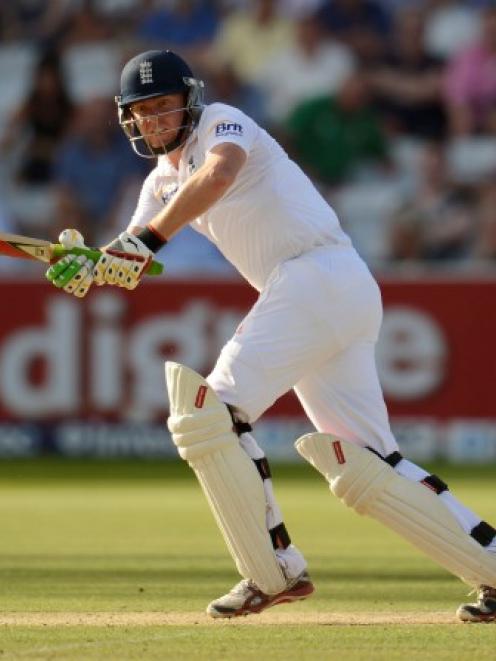 England's Jonny Bairstow hits out against South Africa on day two of the third test at Lord's in...