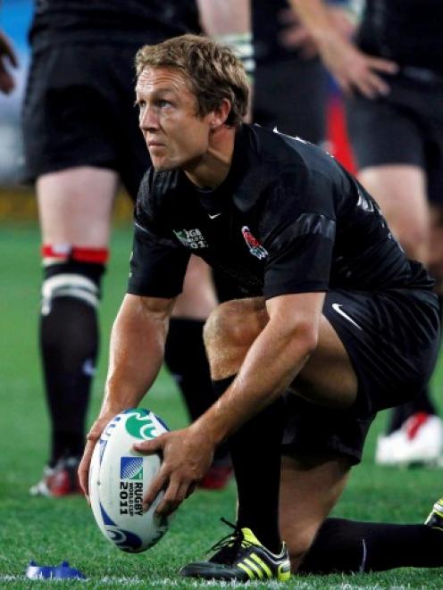 England's Jonny Wilkinson prepares to take a penalty kick against Argentina during their Rugby...