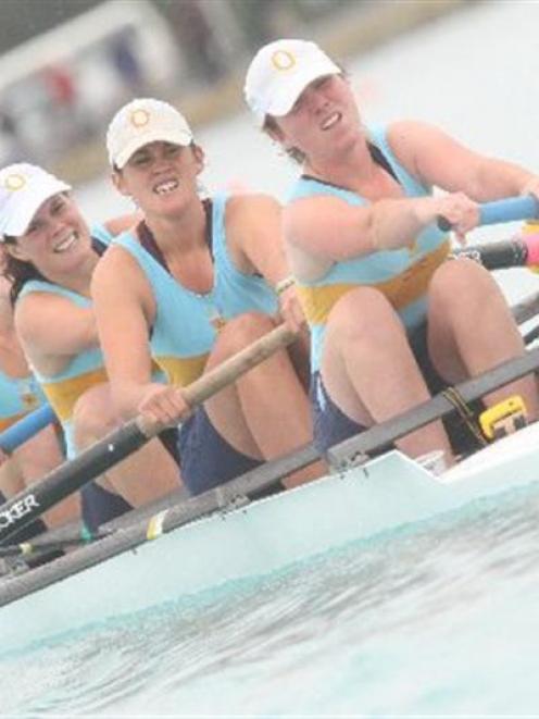 Feeling the pain on the way to a silver medal is the Otago University women's club four of (from...