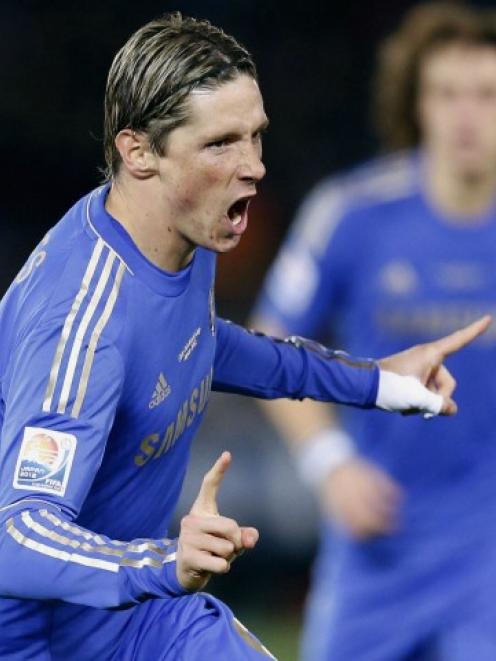 Fernando Torres of Chelsea celebrates after scoring a goal against Monterrey during their Club...