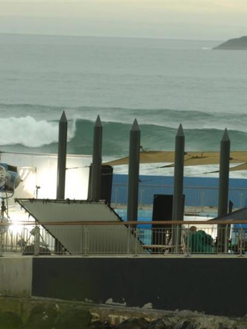 Film crew at work at Dunedin's St Clair Salt Water Pool. Photo by Peter McIntosh.