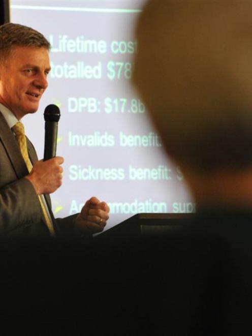 Finance Minister Bill English outlines the Government's budget for the next financial year,...