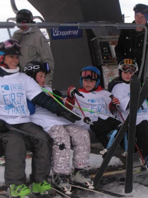 First on the chairlifts at Coronet Peak for the third year in a row were, from left, Tania Pimm...