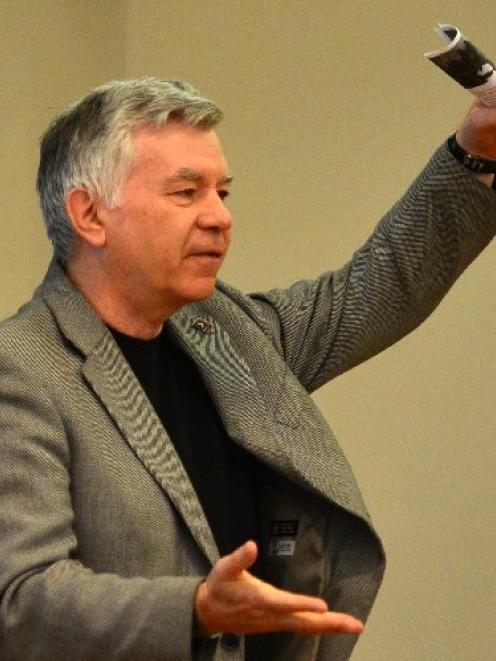 First Union general secretary Robert Reid, of Auckland, speaks at Burns Hall in Dunedin yesterday...