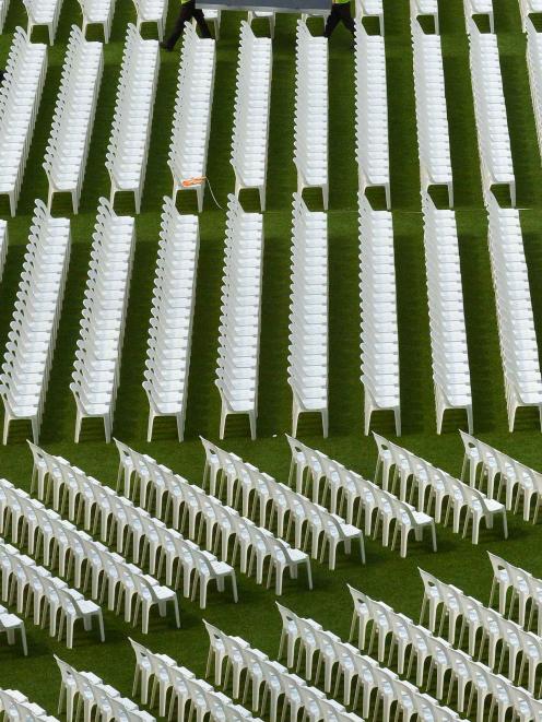 Seats fill the turf at Forsyth Barr Stadium. Photo by Gerard O'Brien.