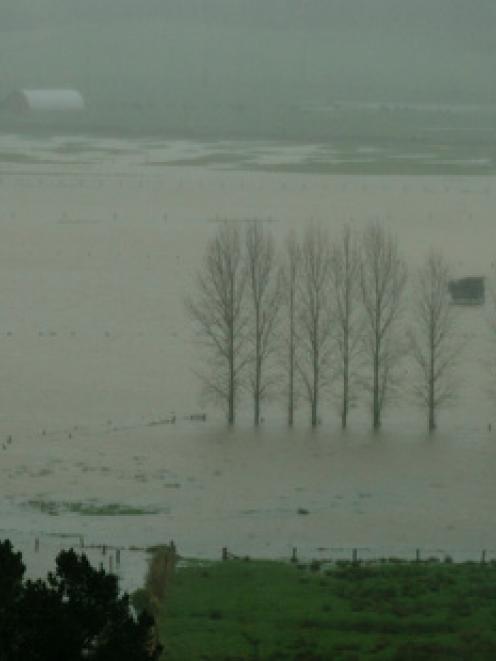 Flooded farmland in the far north after a storm battered the top of the North Island. Photo: NZ...