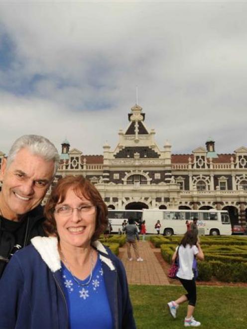 Florida residents Jim Jackson and his wife, Lynn Jackson, enjoy their visit to Dunedin yesterday....