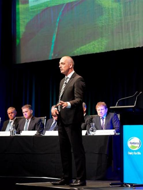 Fonterra chief executive Theo Spierings addresses the co-operative's annual meeting in a...