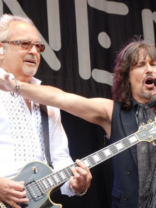 Foreigner vocalist Kelly Hansen (right) performs at the Gibbston Summer Concert on Saturday with ...