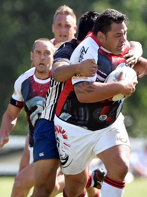 Former All Black prop Kees Meeuws runs the ball up at the Spartans 10s tournament at Miller Park...