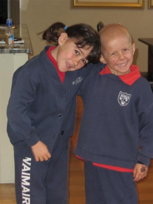Former Arrowtown Preschool pupil Angus Beaton (5) and sister Kate (6) on Angus' first day at...