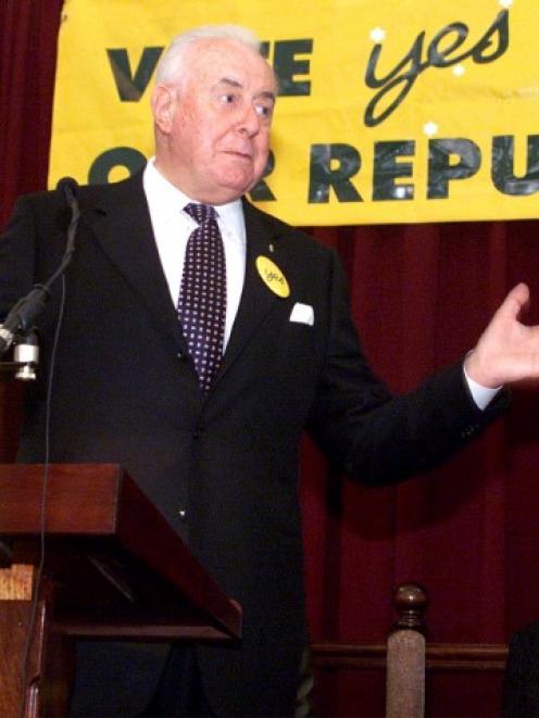 Former Australian prime minister Gough Whitlam speaks at a pro-republic rally in the Queen's...