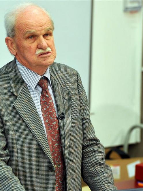 Former head of the Prime Minister's Office Gerald Hensley speaks at the Hiroshima Day debate in...