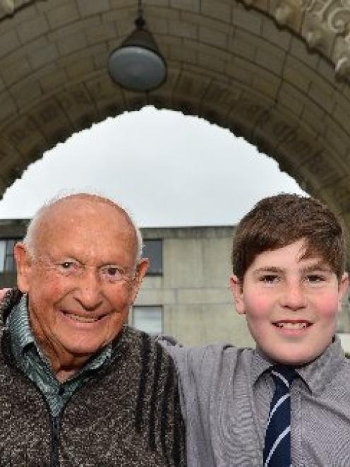 Former Otago Boys' High School pupil Graham Robertson (99) with one of the youngest present-day...