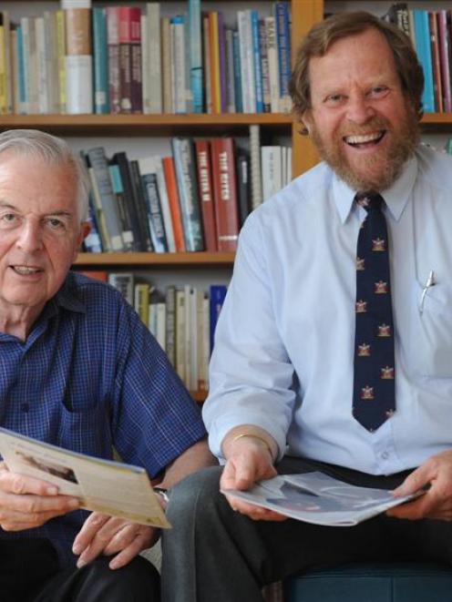 Fr Michael Hill (left) and the newly-appointed editor of Tui Motu, Fr Kevin Toomey, in Dunedin...