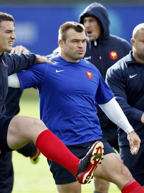 France's Nicolas Mas (centre) will miss the clash with New Zealand.   REUTERS/Bogdan Cristel