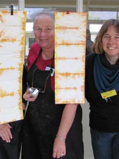 From left, book art class participants Jill Thwaites of Gore, Judy Newbury of Christchurch, Mary...