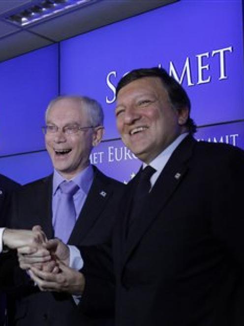 From left, Greek Prime Minister George Papandreou, European Council President Herman Van Rompuy...