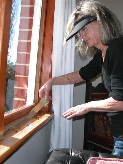 Frustrated rural dweller Sandra Hunt seals off yet more windows in her Maungati house to prevent...