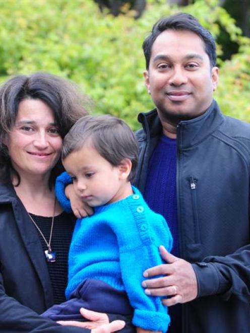 Gautam Ghosh and wife Ceilia Novero with son Emilio Kumar (2) at their Roslyn, Dunedin, home...