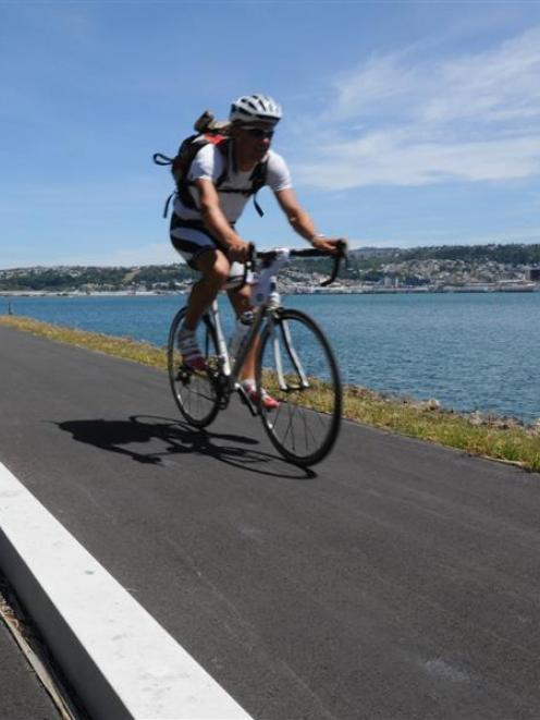 German tourist Michael Klemz uses the shared path on an improved  section of Portobello Rd in...