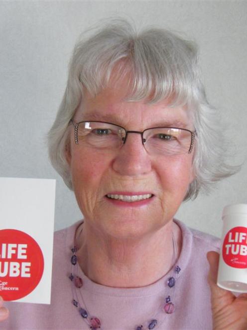 Gore woman Melva Beer is promoting Life Tubes, which contain medical information and are kept in...