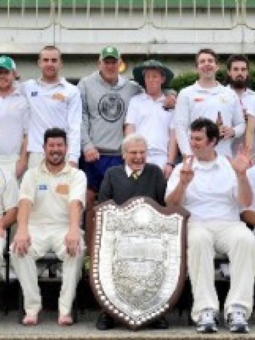 Green Island players and supporters celebrate winning the Bing Harris Shield at Sunnyvale on...