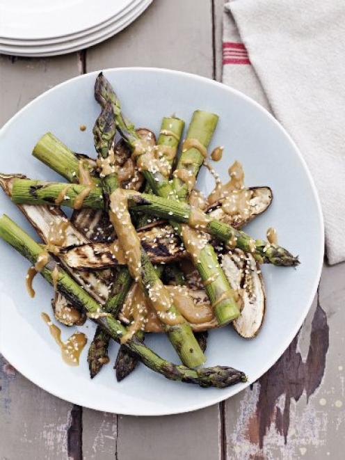 Grilled veges with sesame sauce