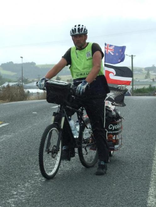 Hamilton man Karlyn Connolly sets off for Owaka from Balclutha yesterday afternoon. Photo by...