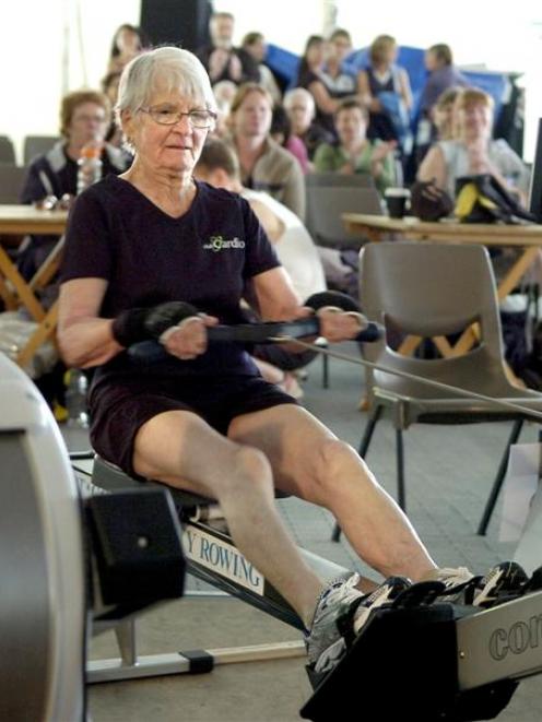 Hamilton's Rose Jacobs (95) at the indoor rowing venue at the University Union yesterday. Photo...