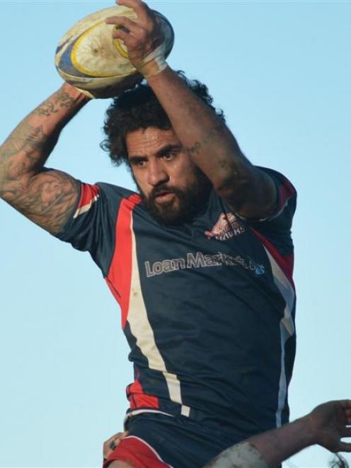 Harbour lock Hale T-Pole claims lineout ball as he is supported by prop Matt Kiore during the...