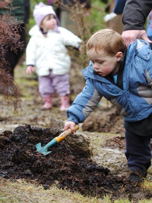 Harry Dunford Baser (2) manoeuvres a trowel at Bracken View, Dunedin, yesterday. Photo by Gerard...