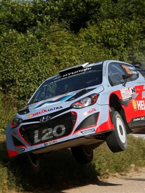 Hayden Paddon cuts it fine during WRC Rally Poland yesterday.  Photo by McKlein Images.