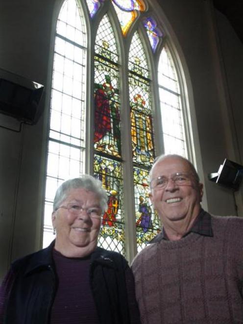 Helen and Geoff Hinds, of Mosgiel, return to the Dunedin South Presbyterian Church yesterday, 60...