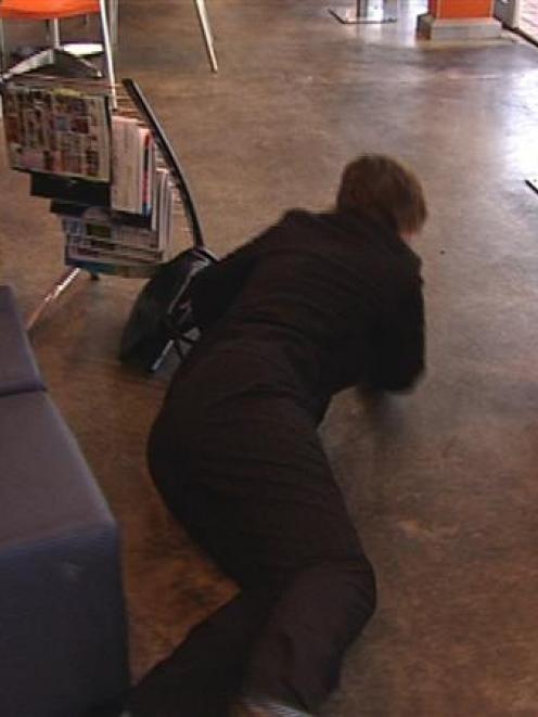 Helen Clark tripped at a Christchurch mall on Thursday. Photo from 'One News'.