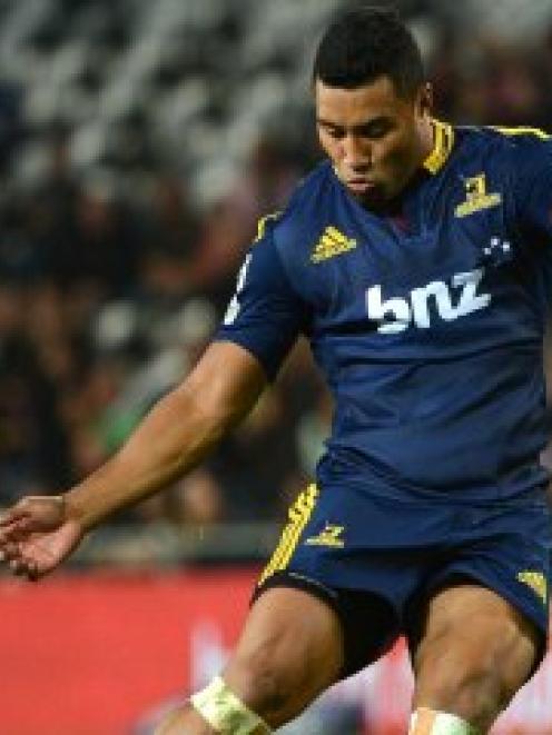 Highlanders first five-eighth Lima Sopoaga kicks a goal against the Stormers last month at...