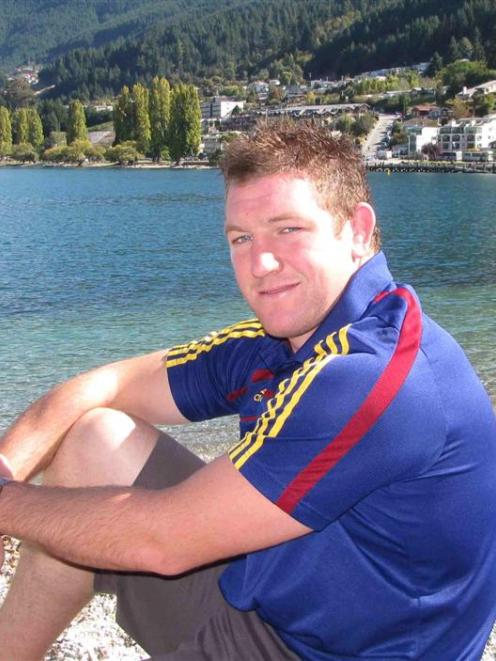 Highlanders prop Chris King takes a break in Queenstown yesterday. Photo by Tracey Roxburgh.