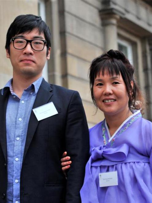 Hongrak Park (22) and his mother, Seon Mi Kim (47), of Korea, after becoming New Zealand citizens...