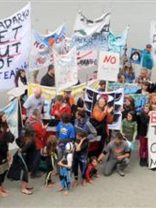 Hundreds of people at St Clair Beach in Dunedin on Saturday protest against deep-sea drilling....