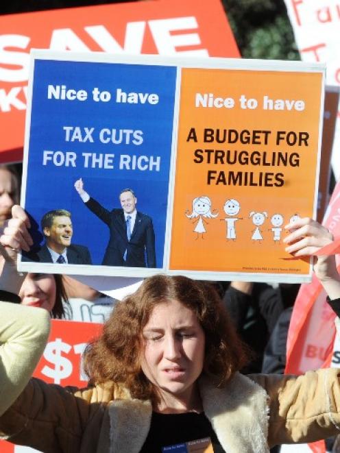 Hundreds of public service workers protested funding cuts at Parliament, in Wellington, today....