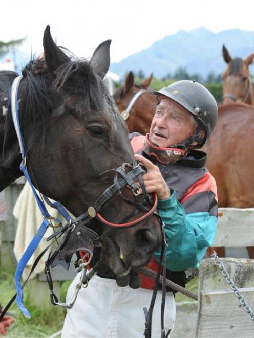 Hyde horseman Mick Prendergast with his winning horse Maple Twist at the Hawea picnic races...