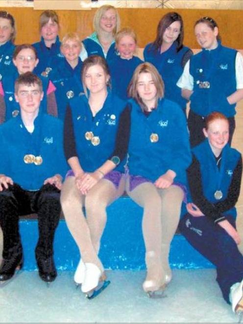 Ice Sports Southland medal winners from the New Zealand Figure Skating Championship are (back row...