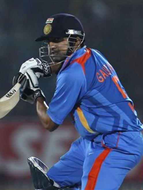 India's Gautam Gambhir plays a shot during the second one-day international cricket match against...