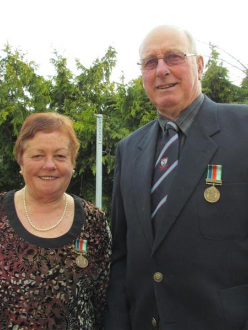 Indiana and Neville Gard, of Kurow, proudly wear their New Zealand Defence Service medals. Photo...